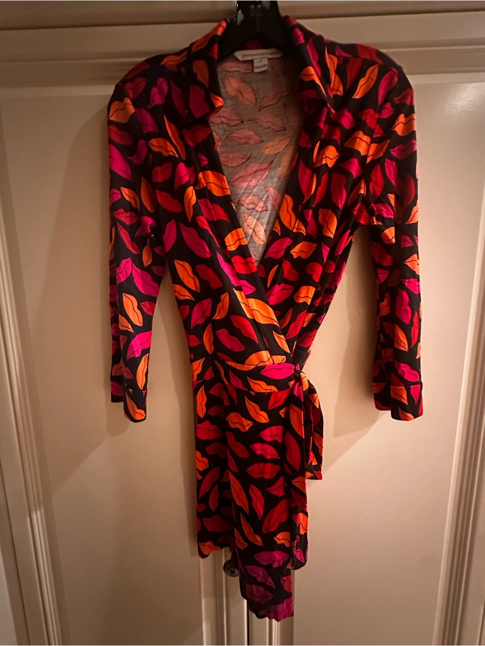 Diane von Furstenberg Black Dress with Fuchsia & Orange Lip Motif